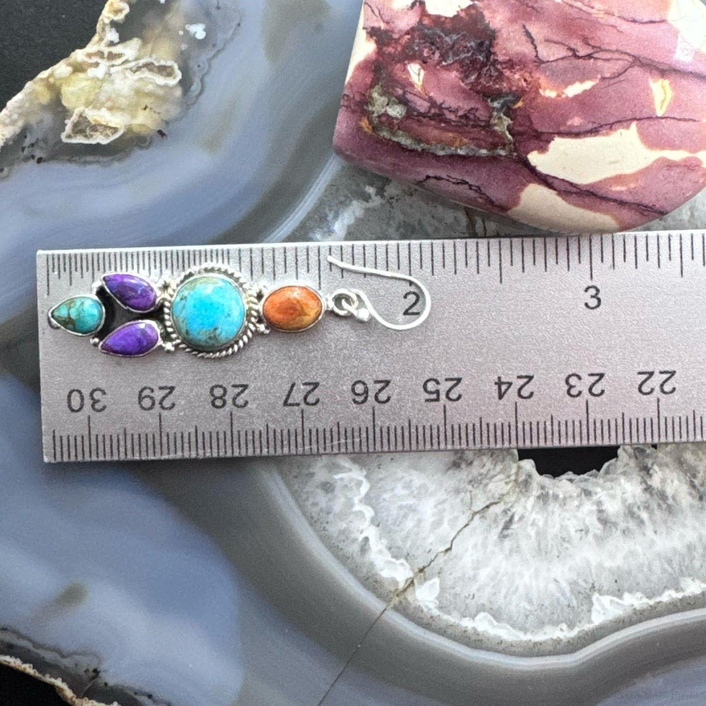 Sterling Silver Southwestern Style Multistone Cluster Dangle Earrings For Women #19