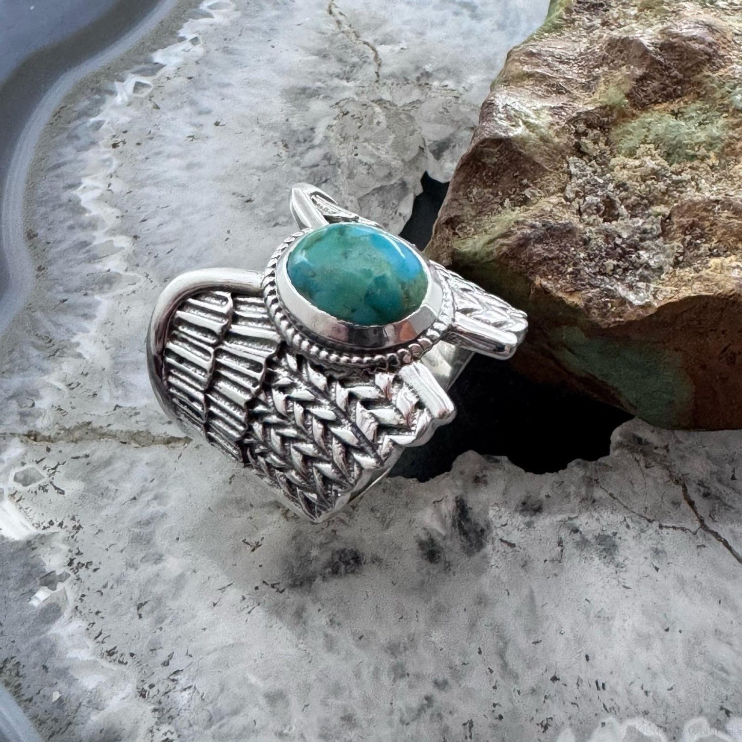 Sterling Silver Southwestern Style Oval Turquoise Decorated Ring For Women