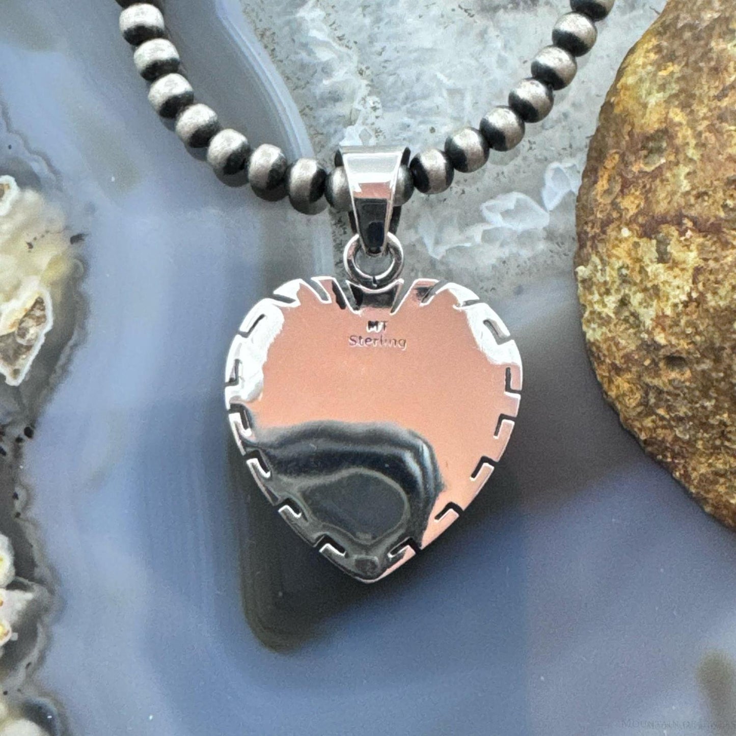 Native American Sterling Silver Chinese Turquoise Double Heart Pendant For Women