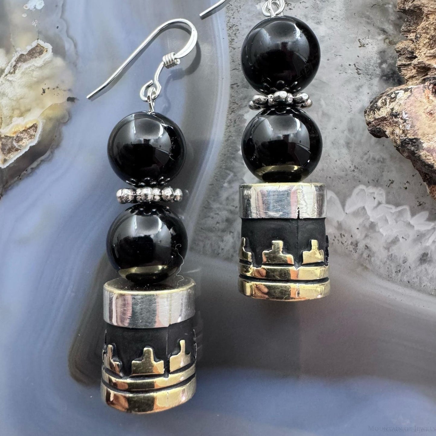 Tommy & Rosita Singer Sterling Silver Onyx Bead Dangle Earrings For Women