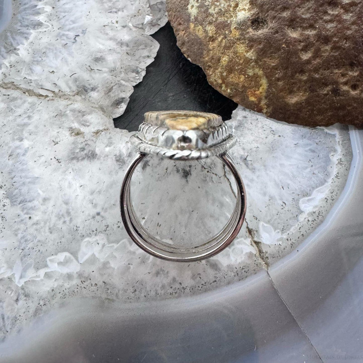 Sterling Silver Southwestern Style Teardrop Picture Jasper Ring Size 8 For Women