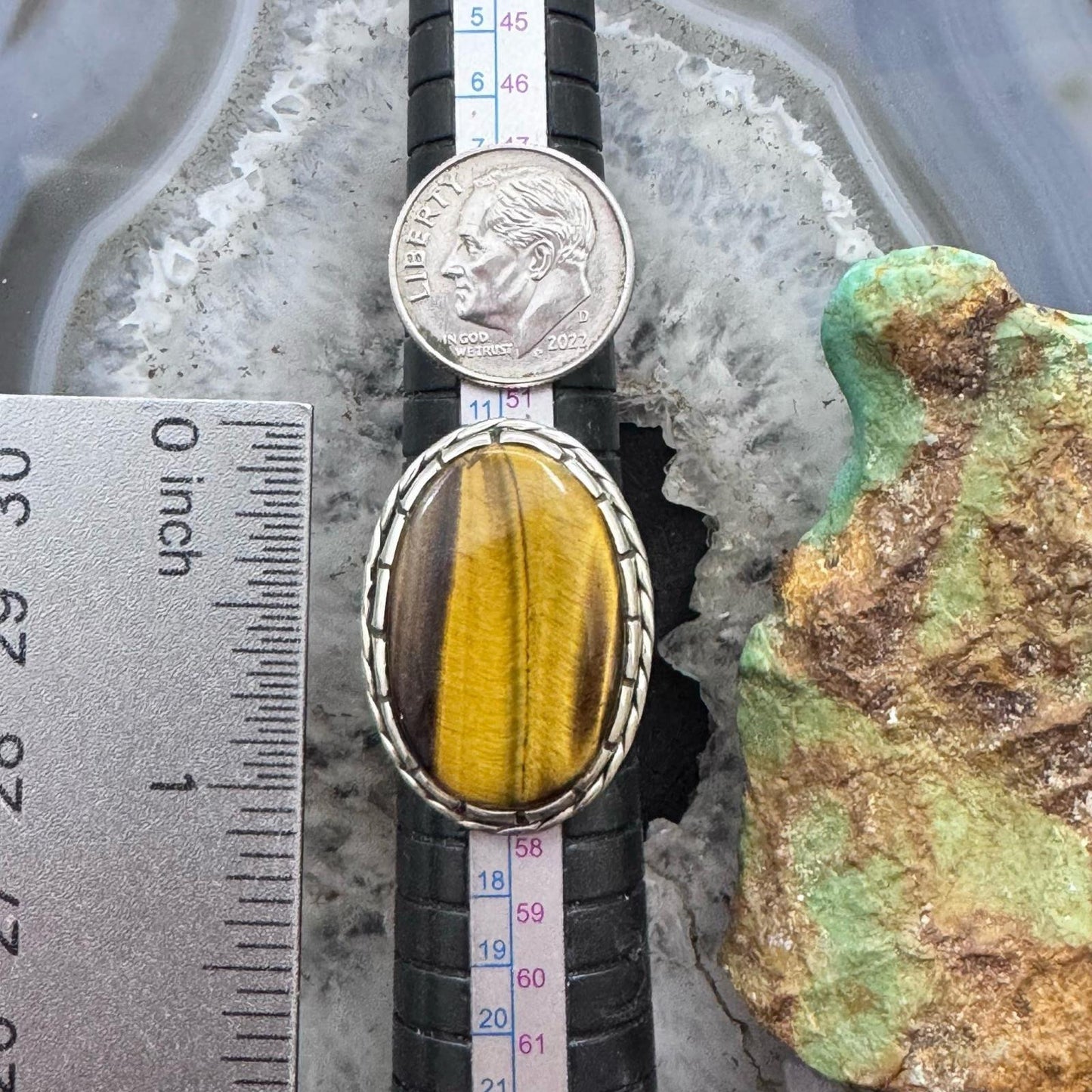 Sterling Silver Southwestern Style Elongated Oval Tiger's Eye Ring Size 8.25 For Women