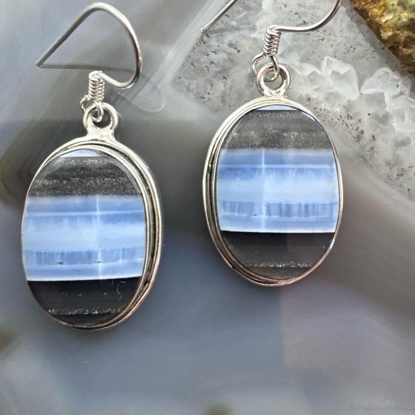 Sterling Silver Southwestern Style Oval Blue Opal Dangle Earrings For Women