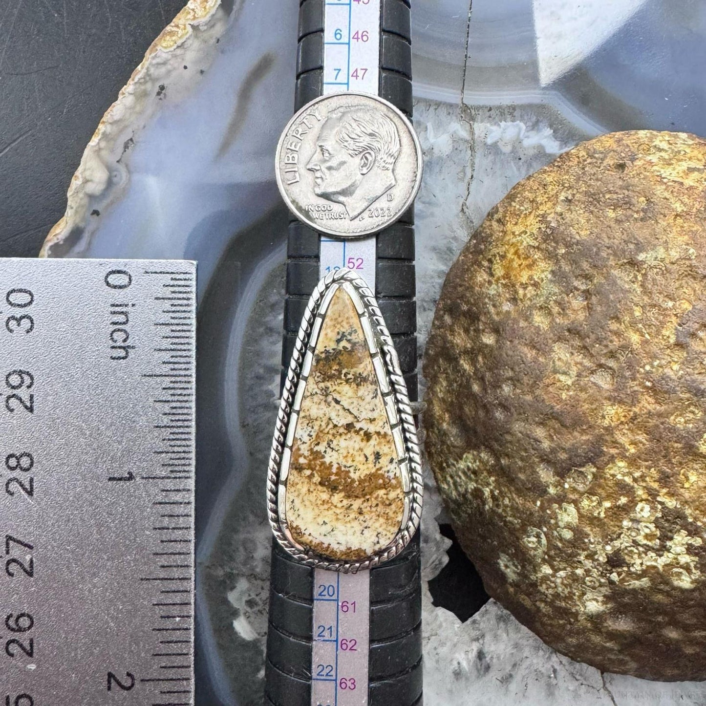 Sterling Silver Southwestern Style Teardrop Picture Jasper Ring Size 8 For Women