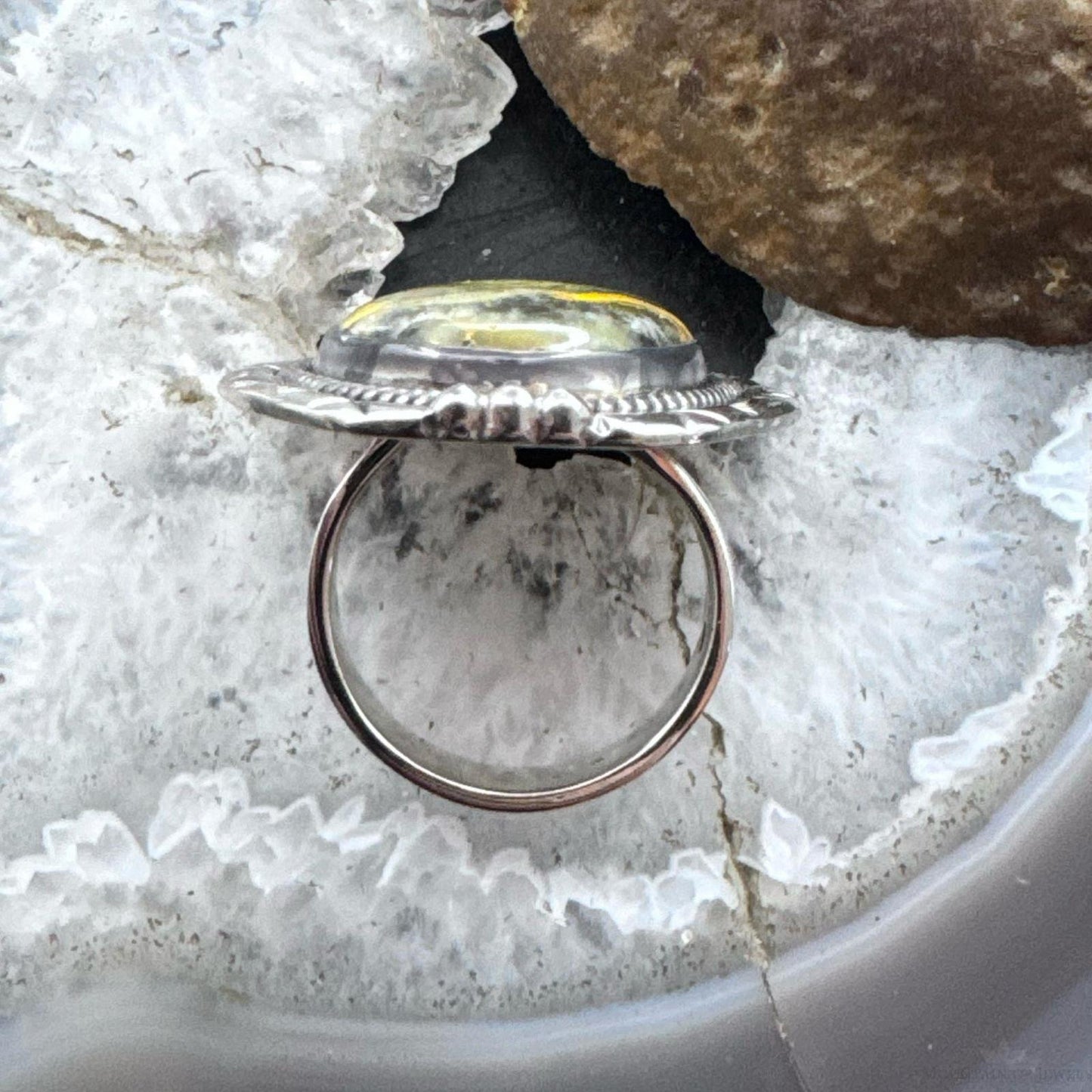 Sterling Silver Southwestern Style Oval Bumblebee Jasper Ring Size 9 For Women