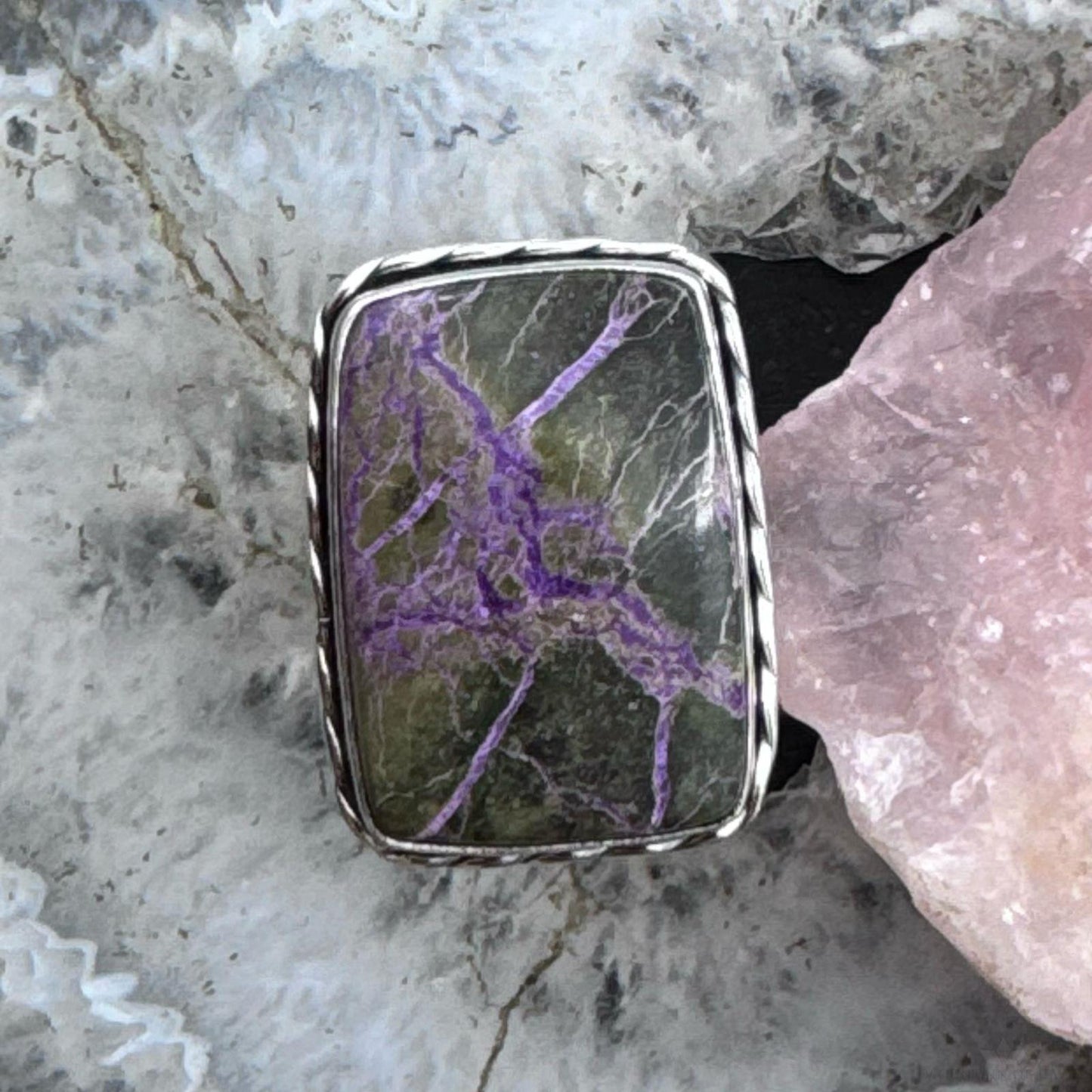 Sterling Silver Southwestern Style Purpurite Bar Ring Size 8 For Women