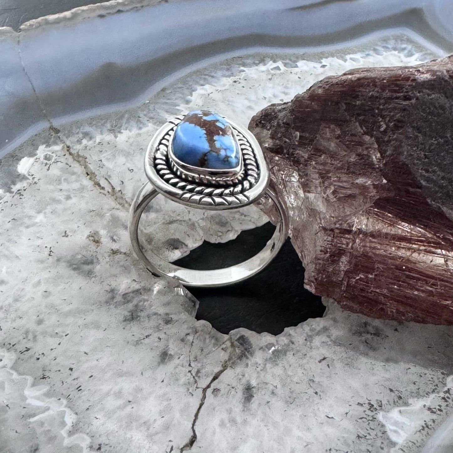 Sterling Silver Southwestern Style Golden Hill Turquoise Ring Size 6.5 For Women