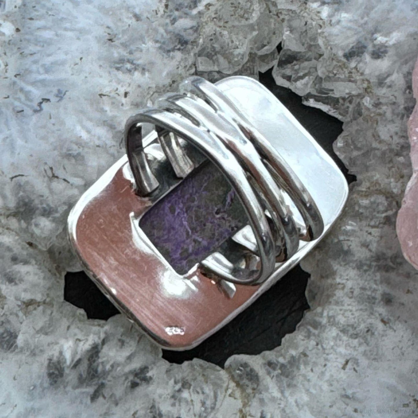 Sterling Silver Southwestern Style Purpurite Bar Ring Size 8 For Women