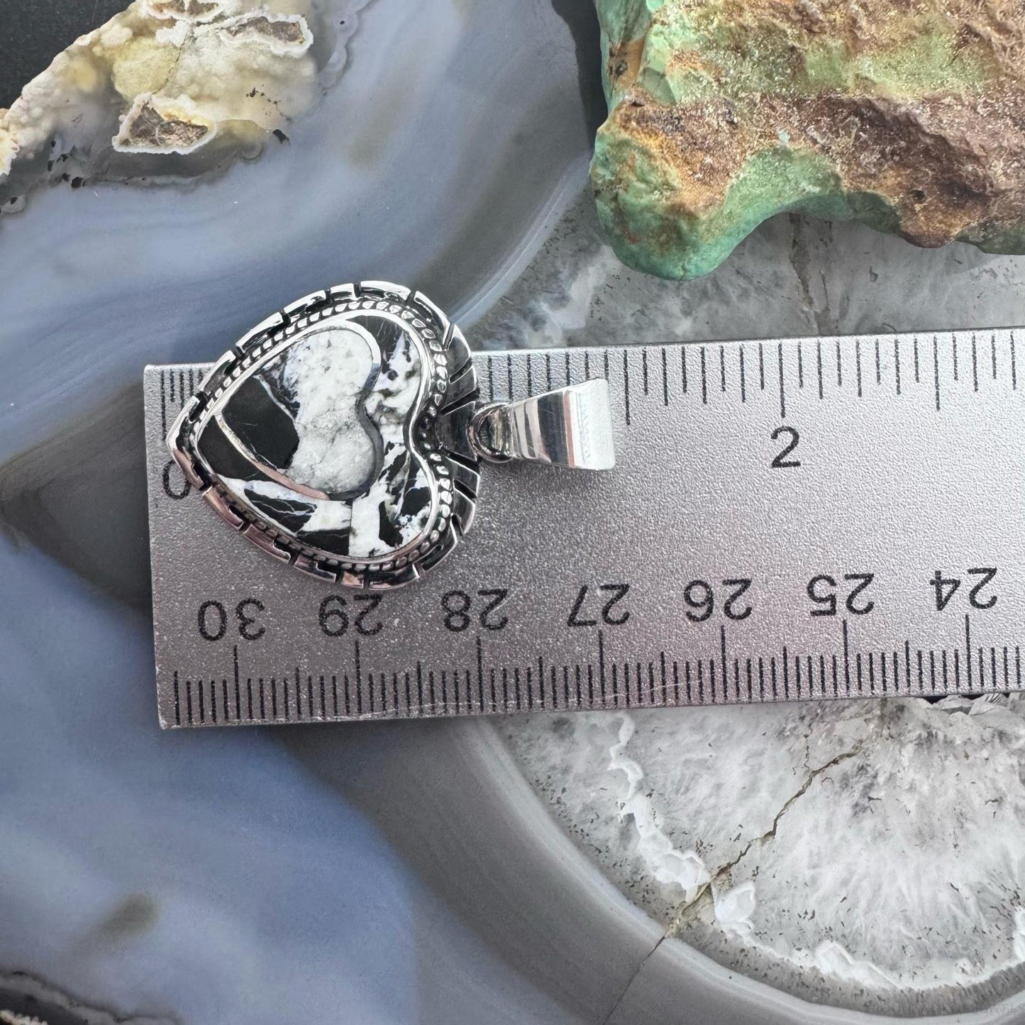 Native American Sterling Silver White Buffalo Decorated Double Heart Pendant For Women