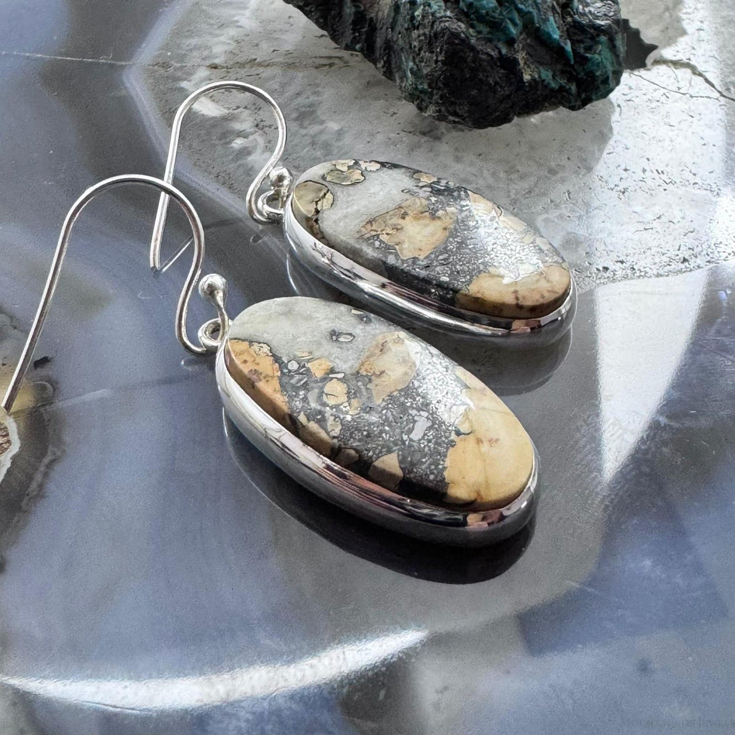 Sterling Silver Southwestern Style Oval Maligano Jasper Dangle Earrings For Women