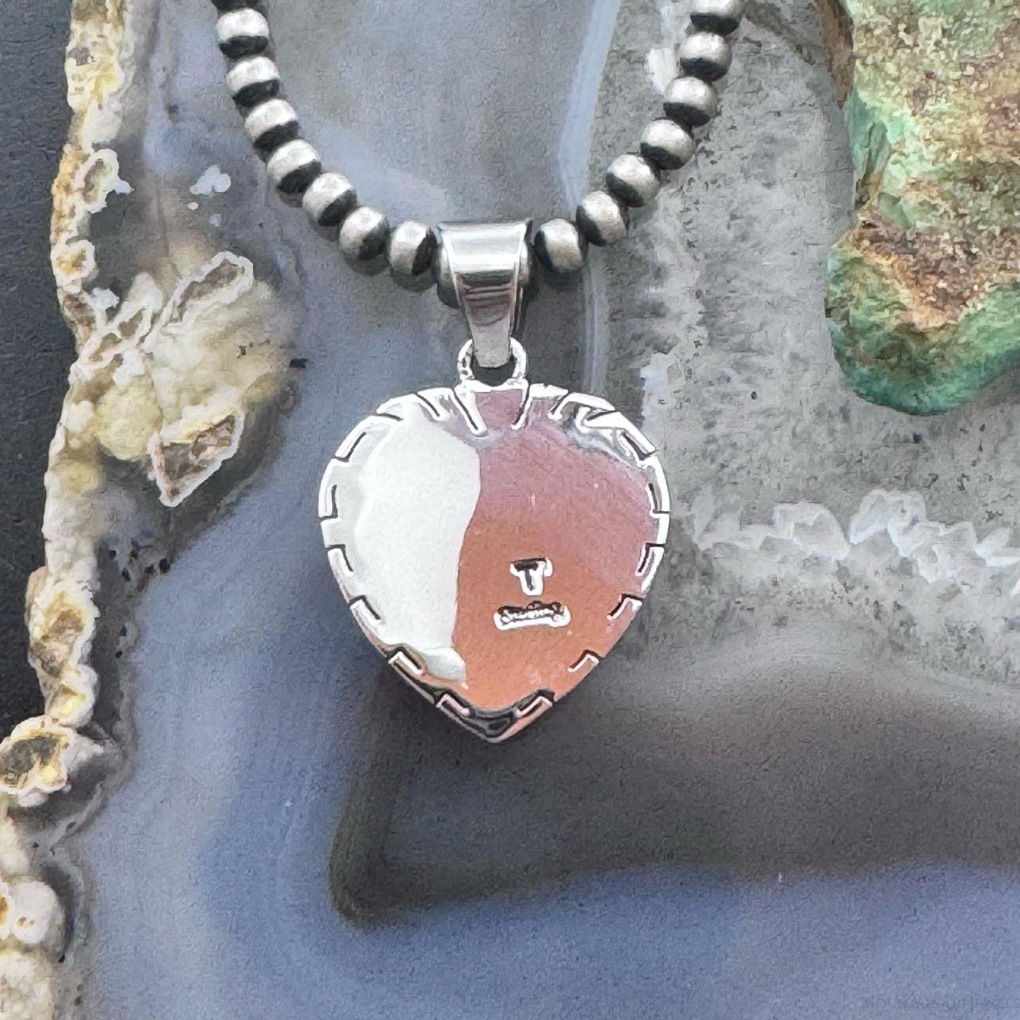Native American Sterling Silver White Buffalo Decorated Double Heart Pendant For Women