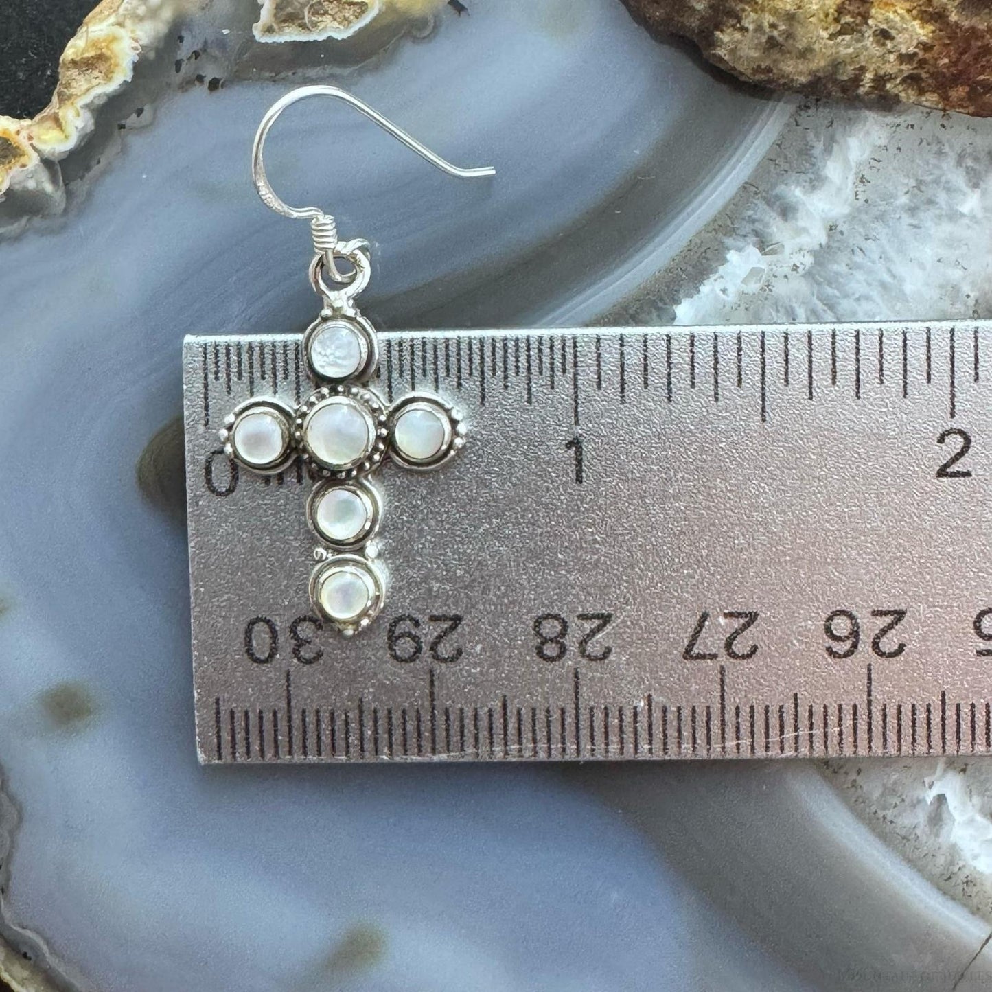 Sterling Silver 6 Moonstone Decorated Cross Fashion Dangle Earrings For Women