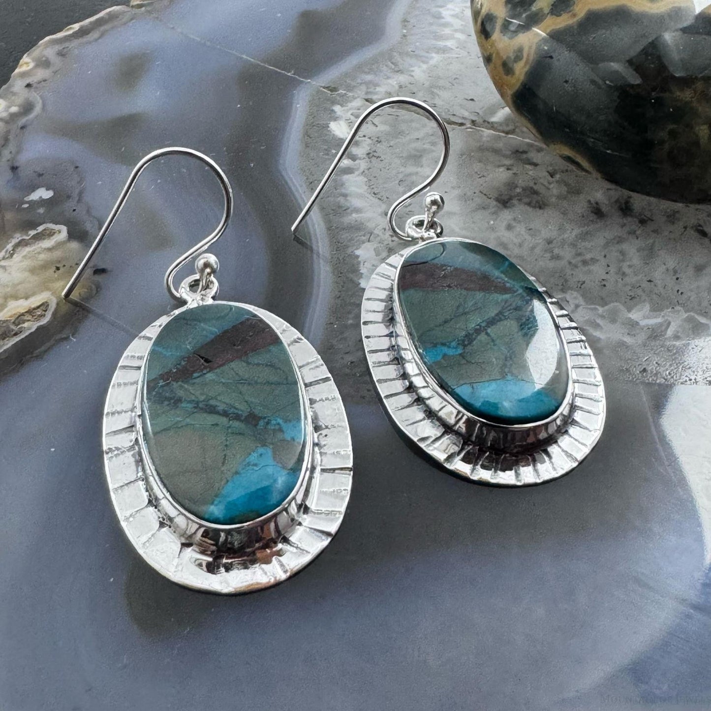 Sterling Silver Southwestern Style Oval Sea Sediment Jasper Dangle Earrings For Women