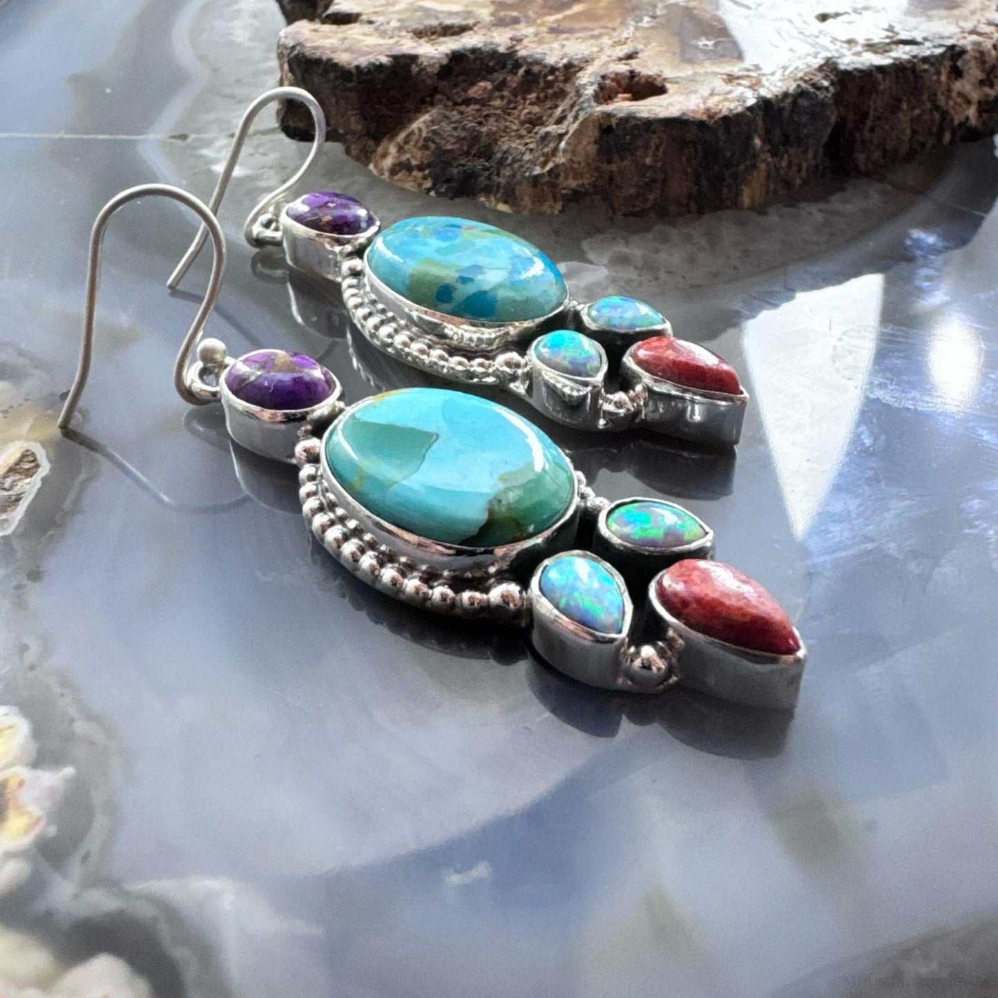 Sterling Silver Southwestern Style Multistone Cluster Dangle Earrings For Women #15