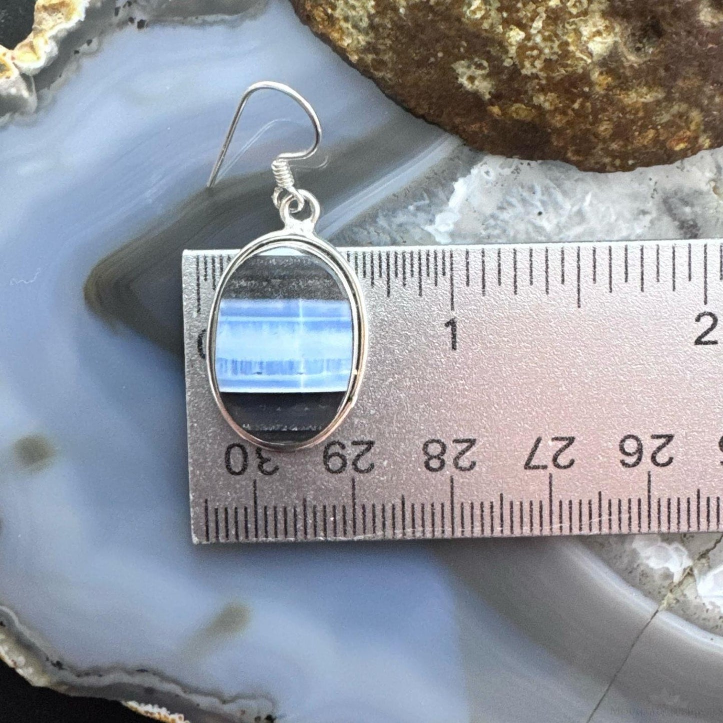 Sterling Silver Southwestern Style Oval Blue Opal Dangle Earrings For Women