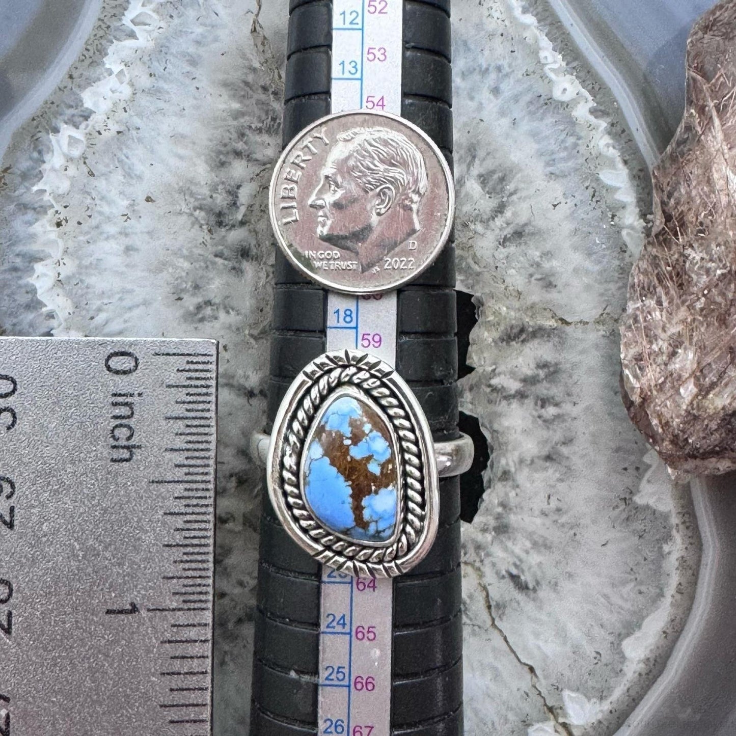 Sterling Silver Southwestern Style Golden Hill Turquoise Ring Size 6.5 For Women