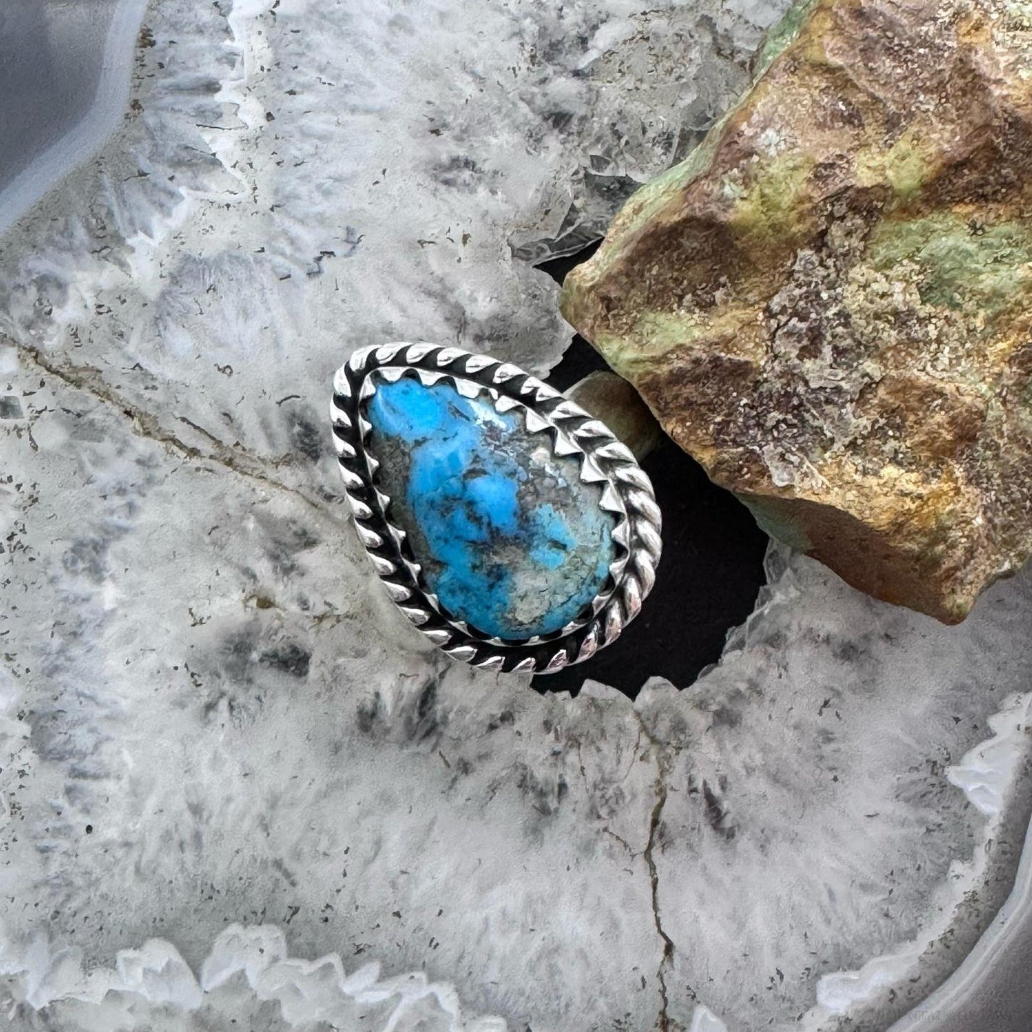 Sterling Silver Southwestern Style Teardrop Kingman Ring Size 9 For Women