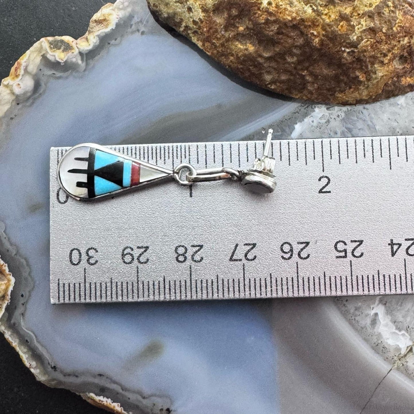 Delberta Boone Sterling Silver Multi Gemstone Inlay Dangle Earrings For Women