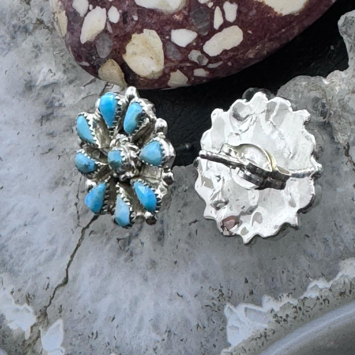 Native American Sterling Silver Turquoise Cluster Stud Earrings For Women #1