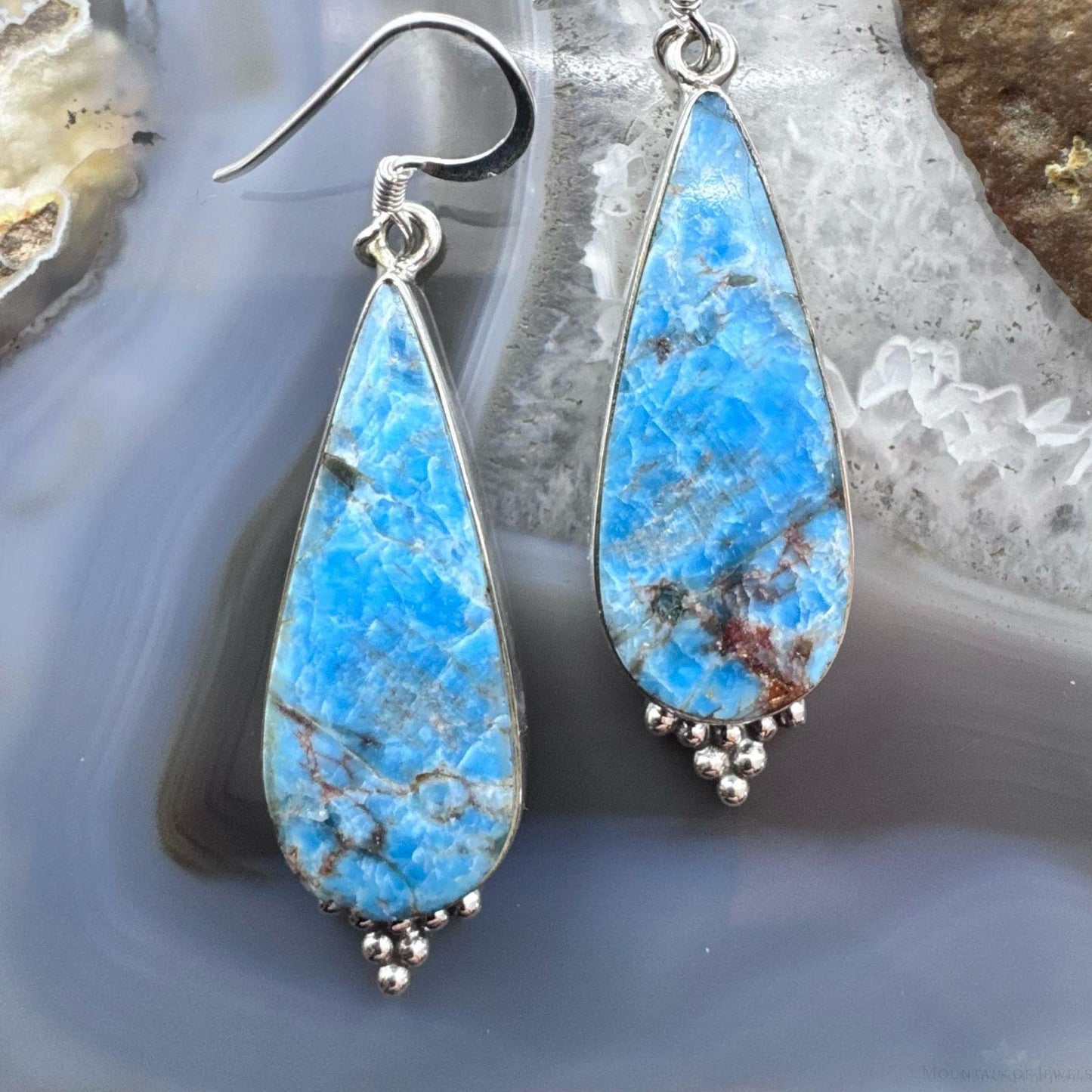 Sterling Silver Southwestern Style Elongated Teardrop Apatite Dangle Earrings For Women