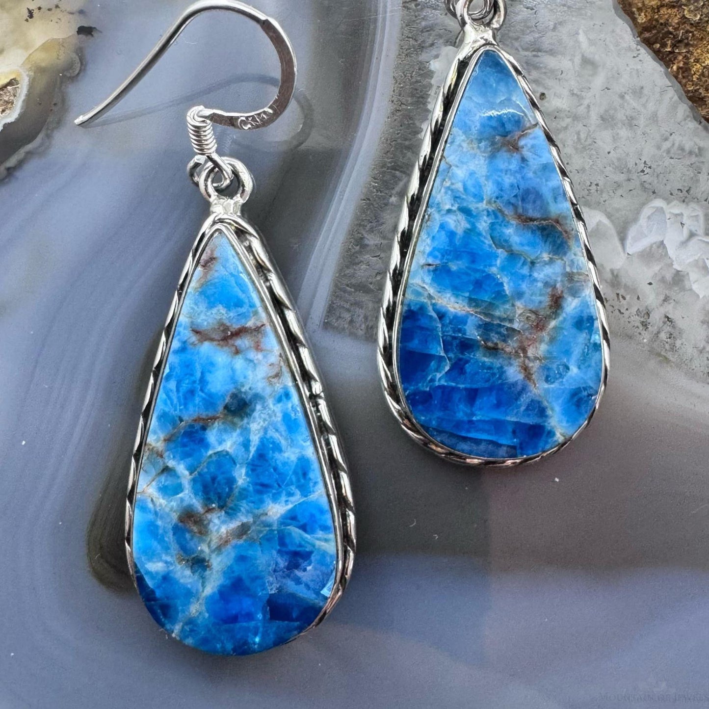 Sterling Silver Southwestern Style Apatite Teardrop Dangle Earrings For Women