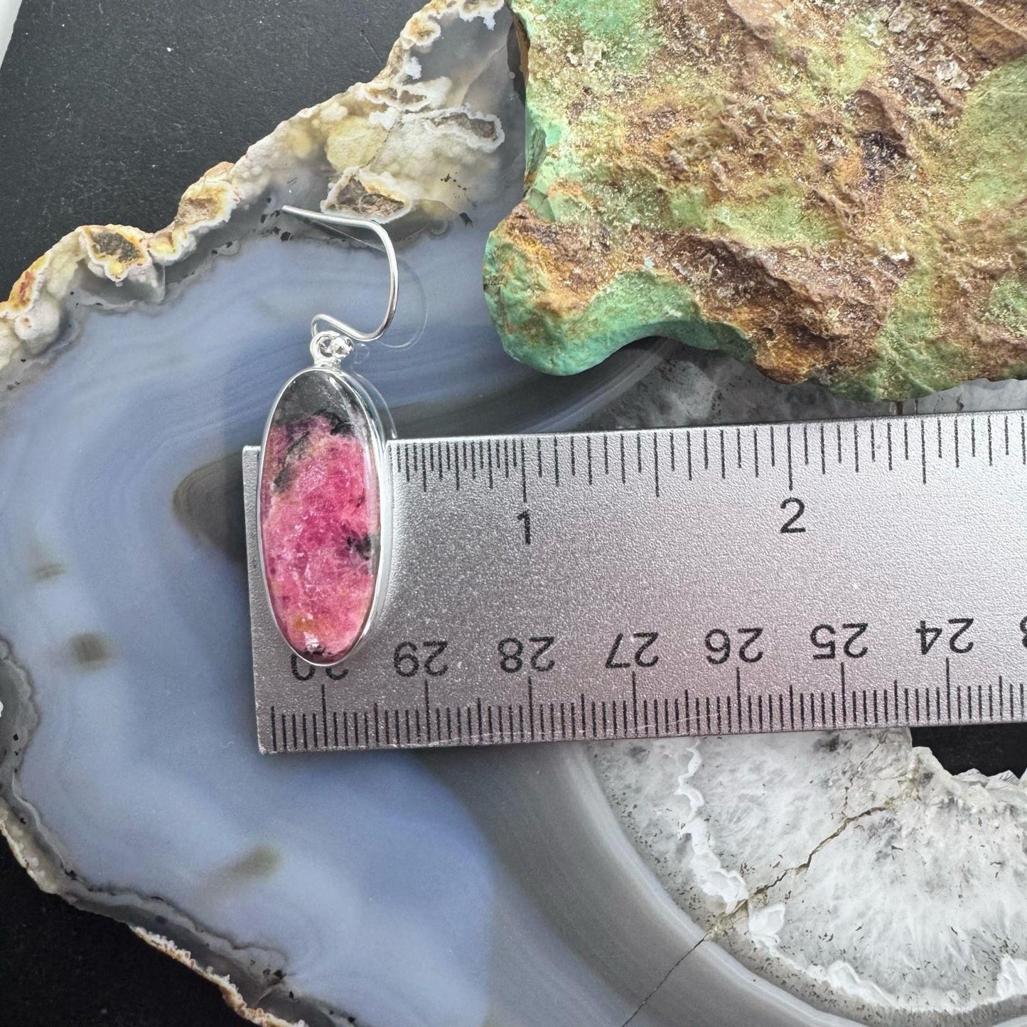 Sterling Silver Southwestern Style Oval Rhodonite Dangle Earrings For Women