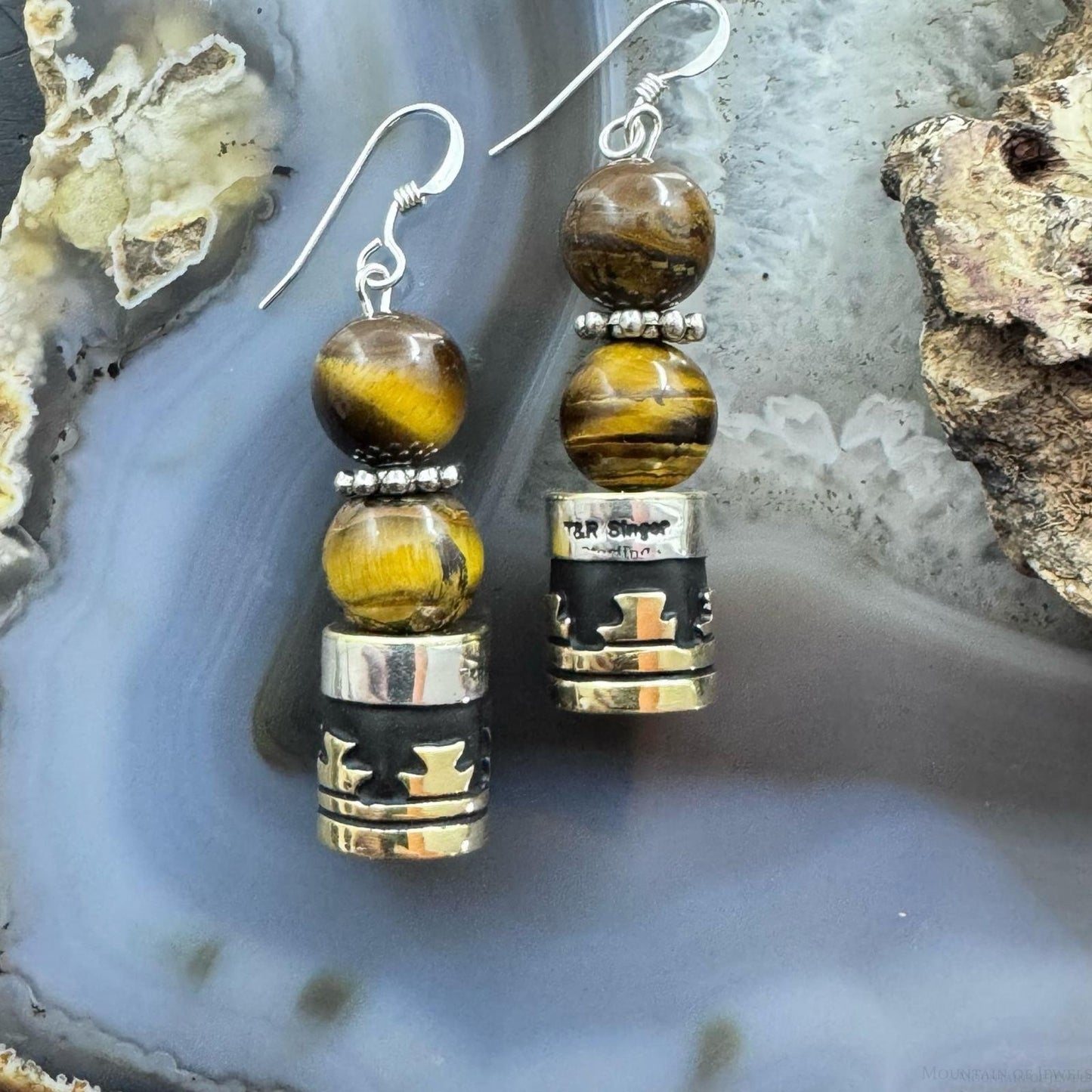 Tommy & Rosita Singer Sterling Silver Tigers Eye Bead Dangle Earrings For Women