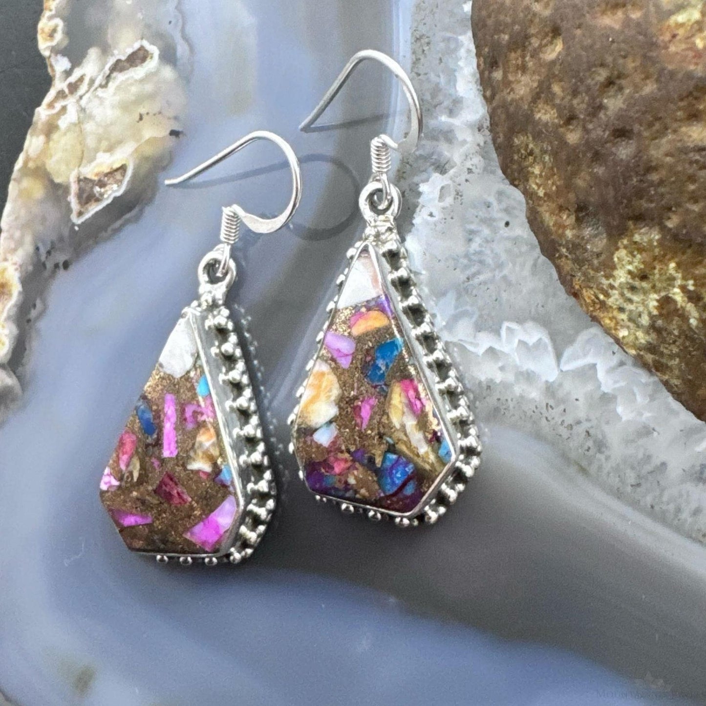 Sterling Silver Southwestern Style Kite Dahlia Turquoise Dangle Earrings For Women