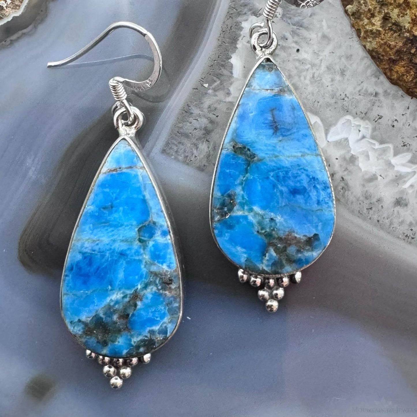 Sterling Silver Southwestern Style Teardrop Apatite Dangle Earrings For Women