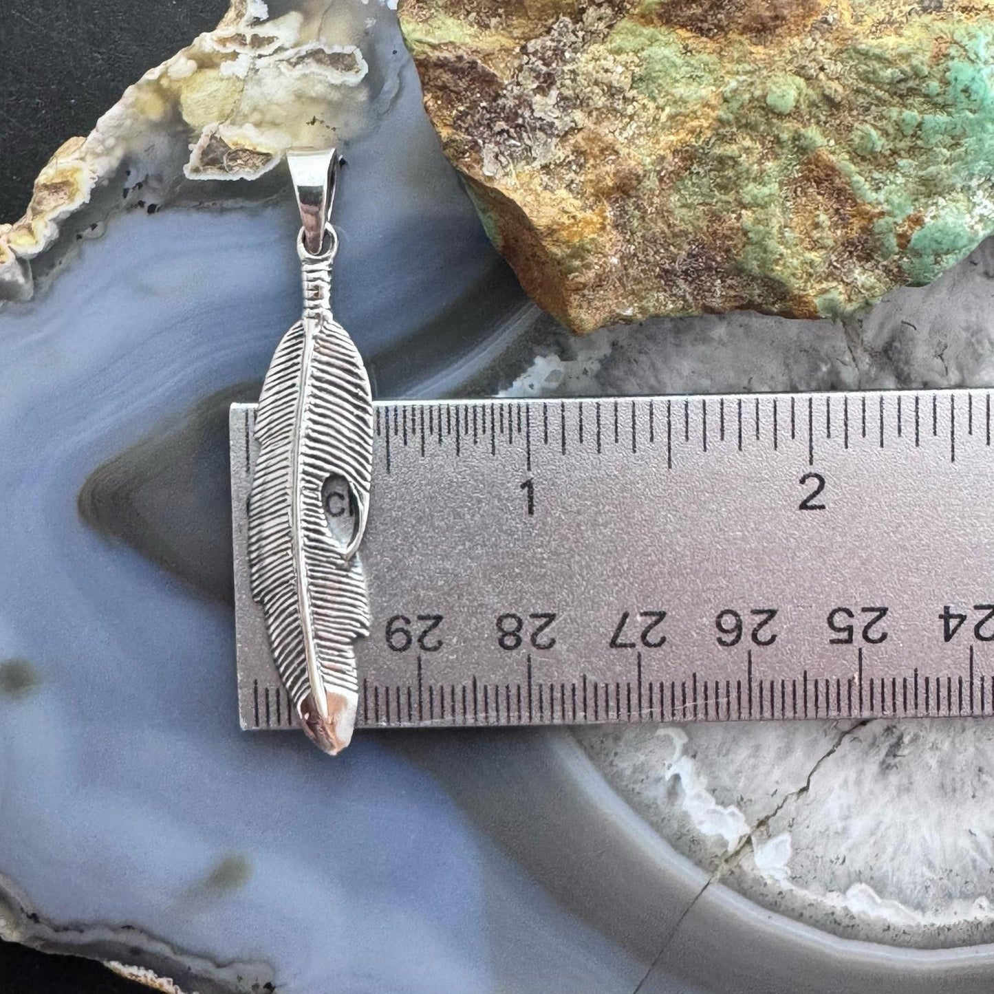 Sterling Silver Southwestern Style Feather Unisex Pendant For Women