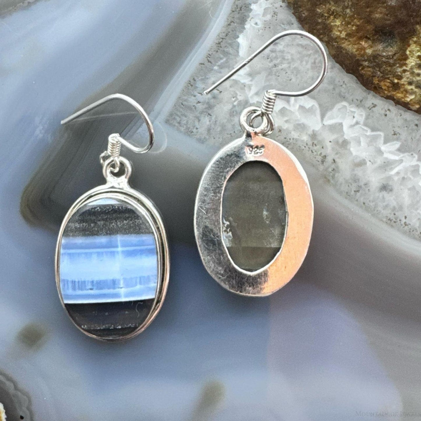 Sterling Silver Southwestern Style Oval Blue Opal Dangle Earrings For Women