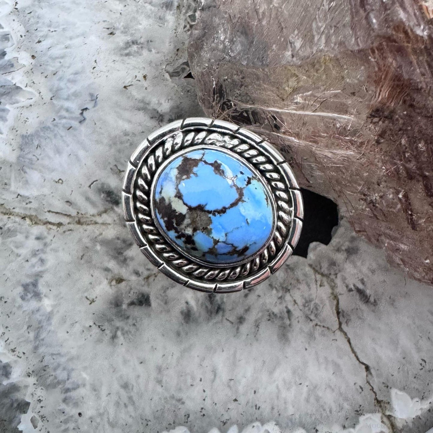 Sterling Silver Southwestern Style Oval Golden Hill Turquoise Ring Size 8 For Women