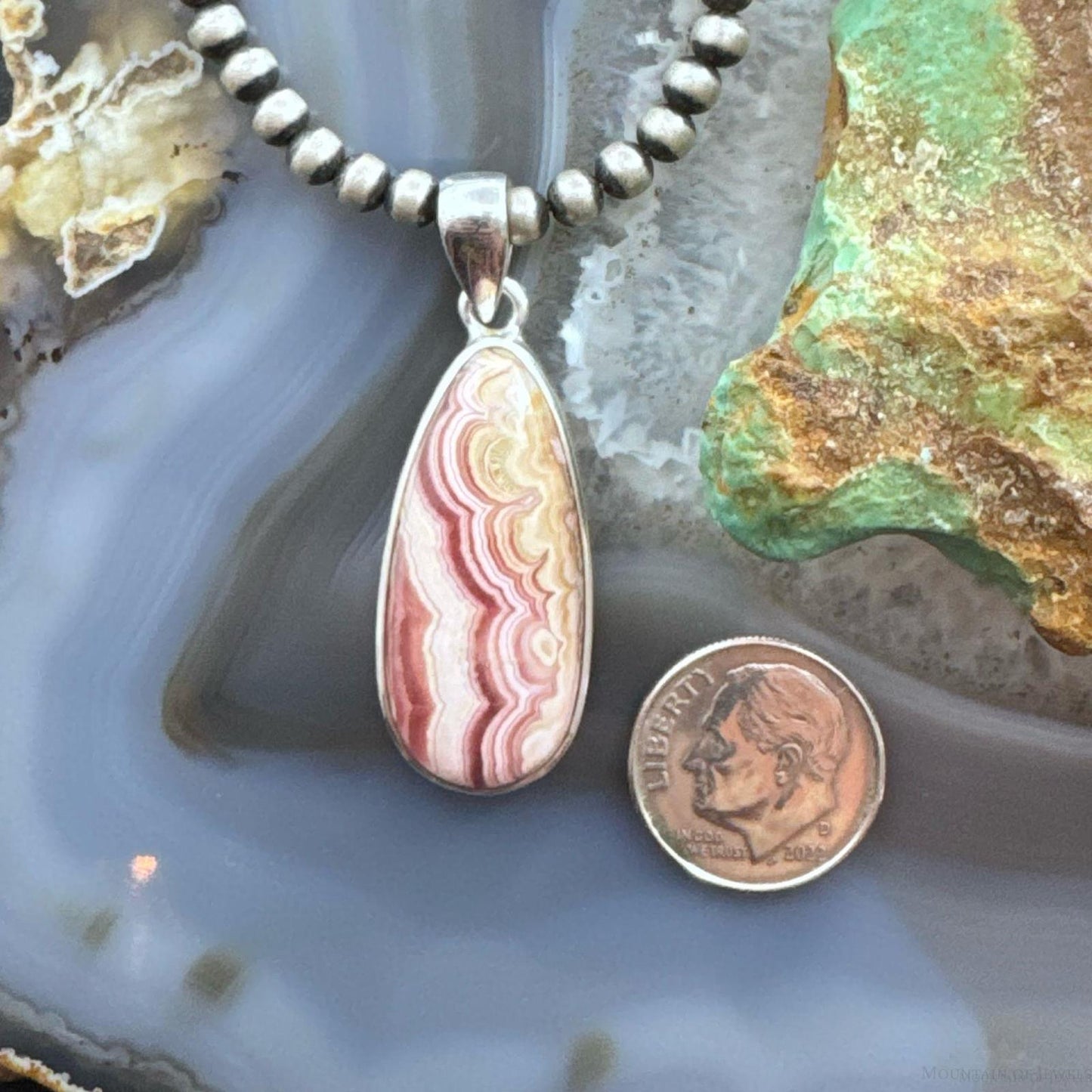 Sterling Silver Southwestern Style Teardrop Rhodochrosite Pendant For Women #1