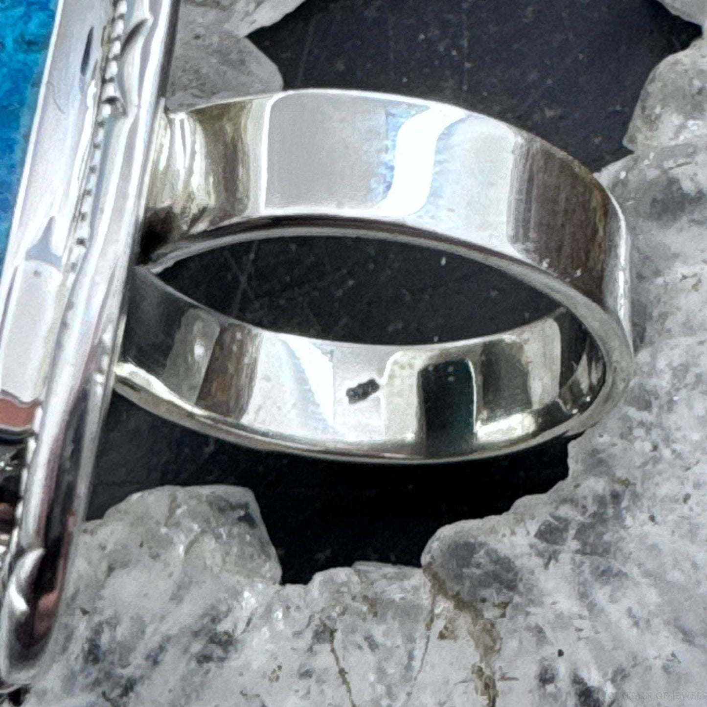 Sterling Silver Southwestern Style Chrysocolla Decorated Bar Ring Size 8 For Women