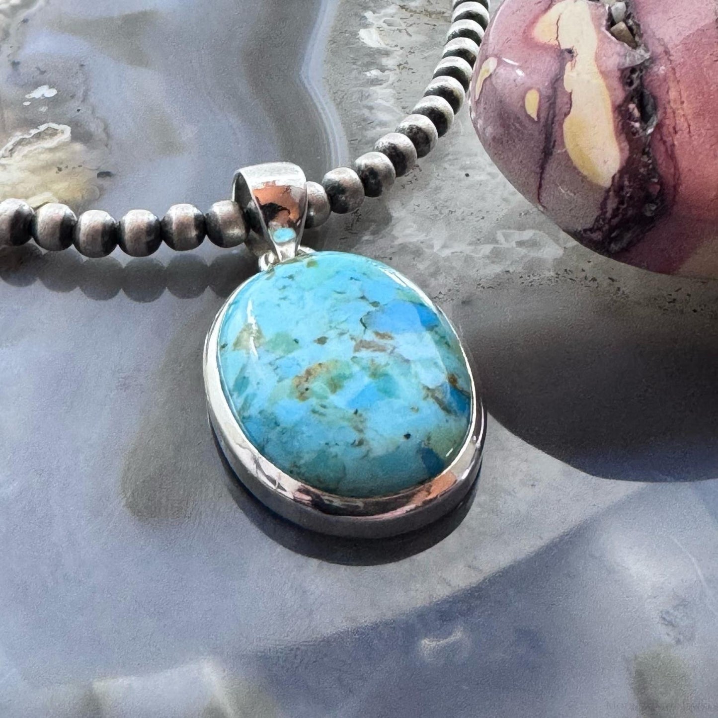 Sterling Silver Southwestern Style Large Oval Apatite Pendant For Women