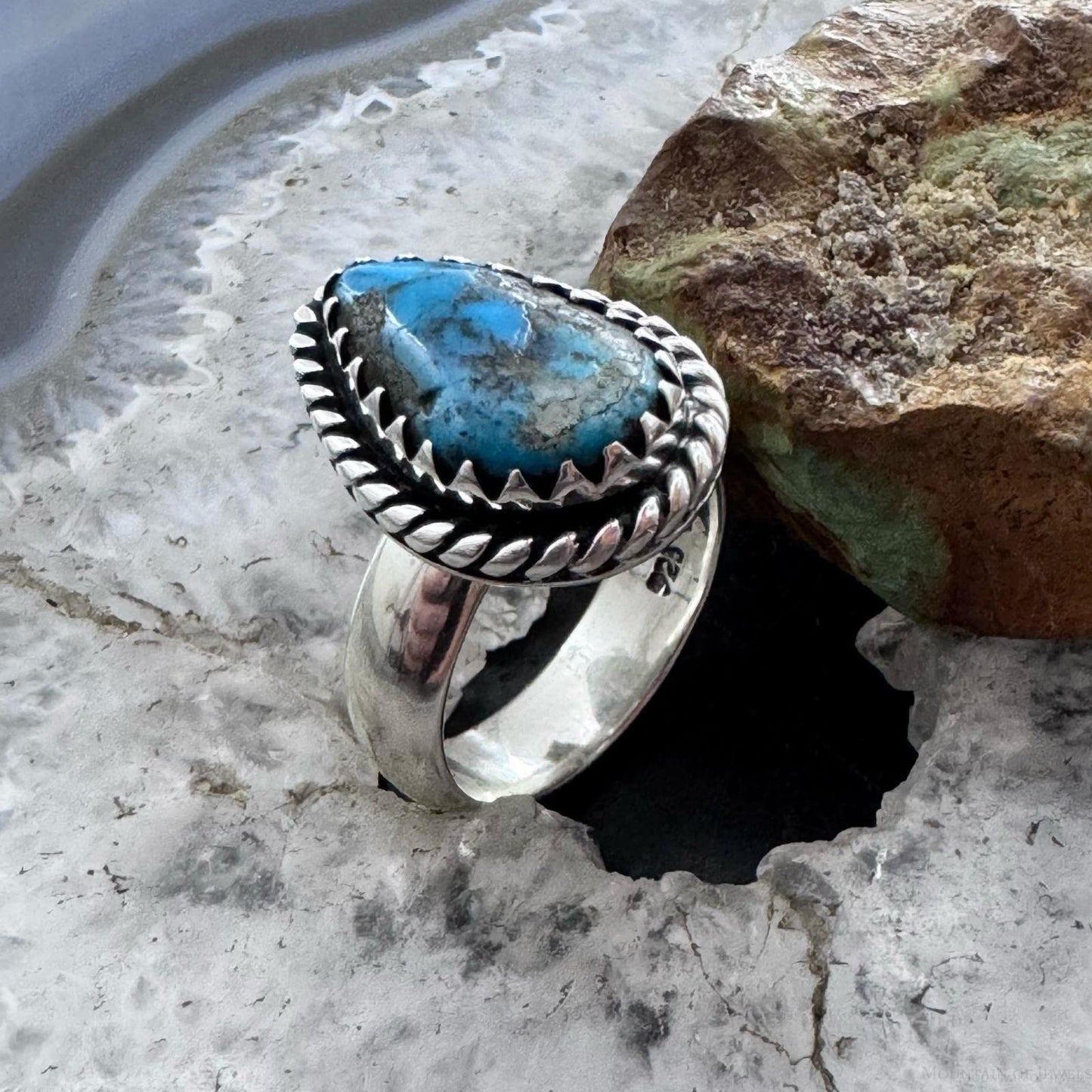 Sterling Silver Southwestern Style Teardrop Kingman Ring Size 9 For Women