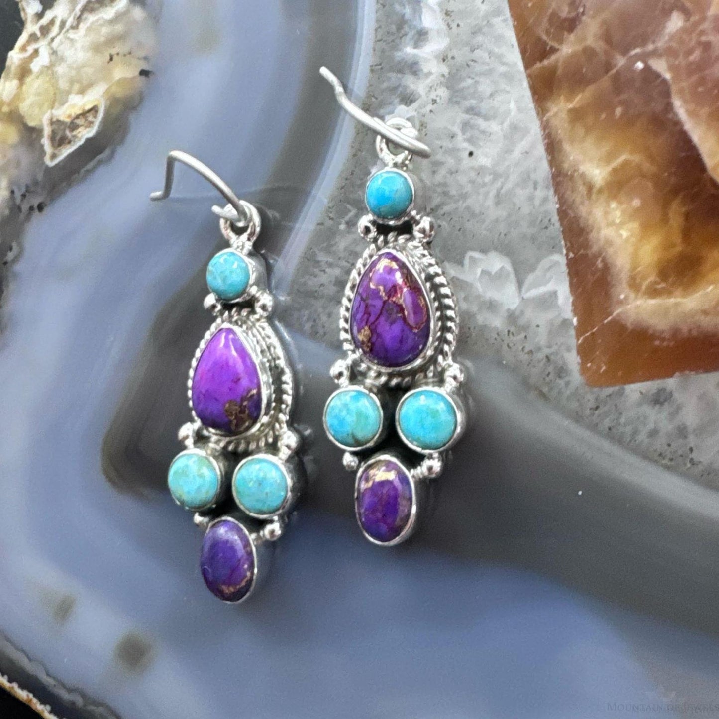 Sterling Silver Southwestern Style Multistone Cluster Dangle Earrings For Women #10