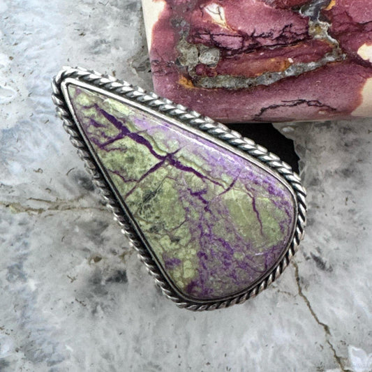Sterling Silver Southwestern Style Teardrop Purpurite Ring Size 8 For Women