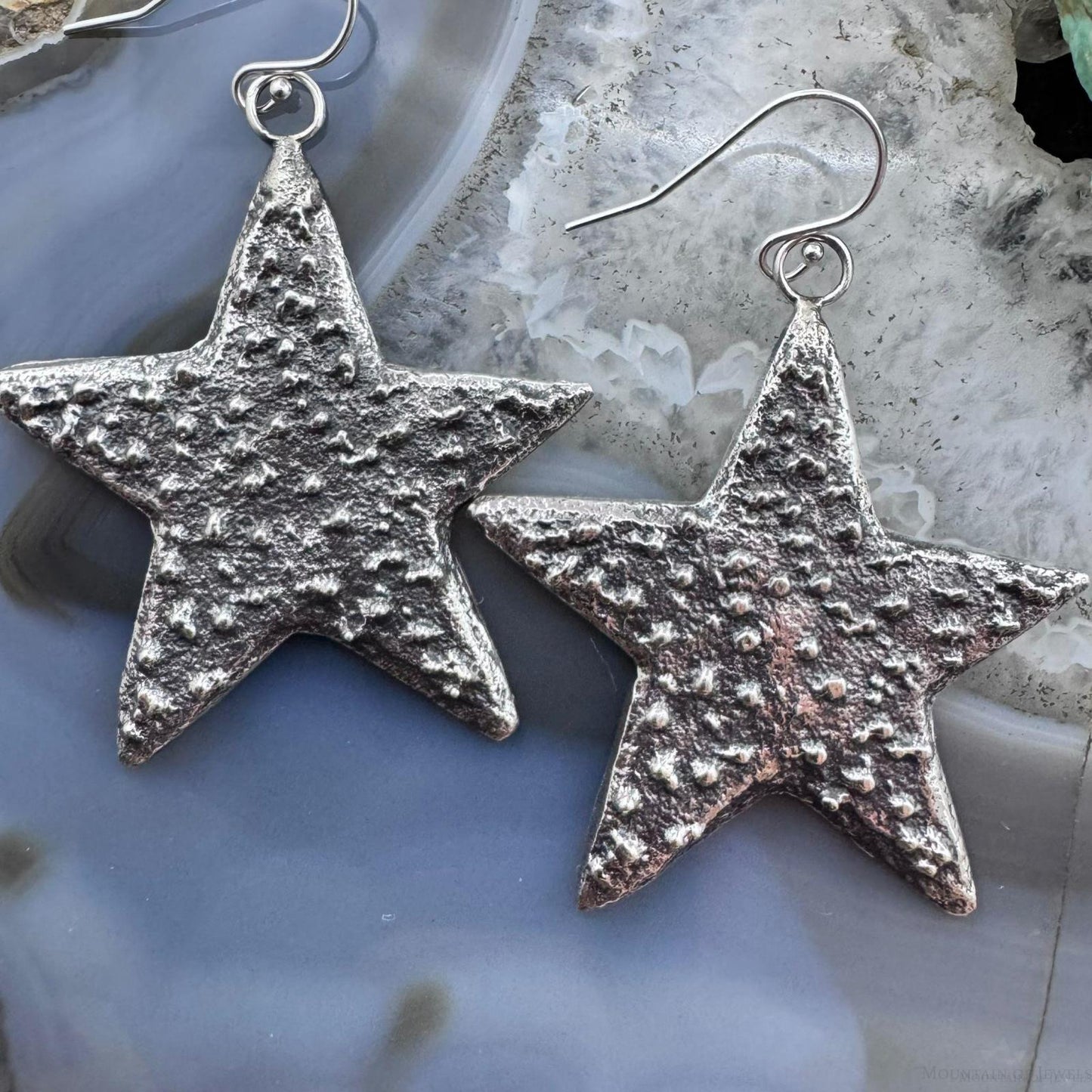 Cheyenne Custer Sterling Silver Tufa Cast Stars Dangle Earrings For Women