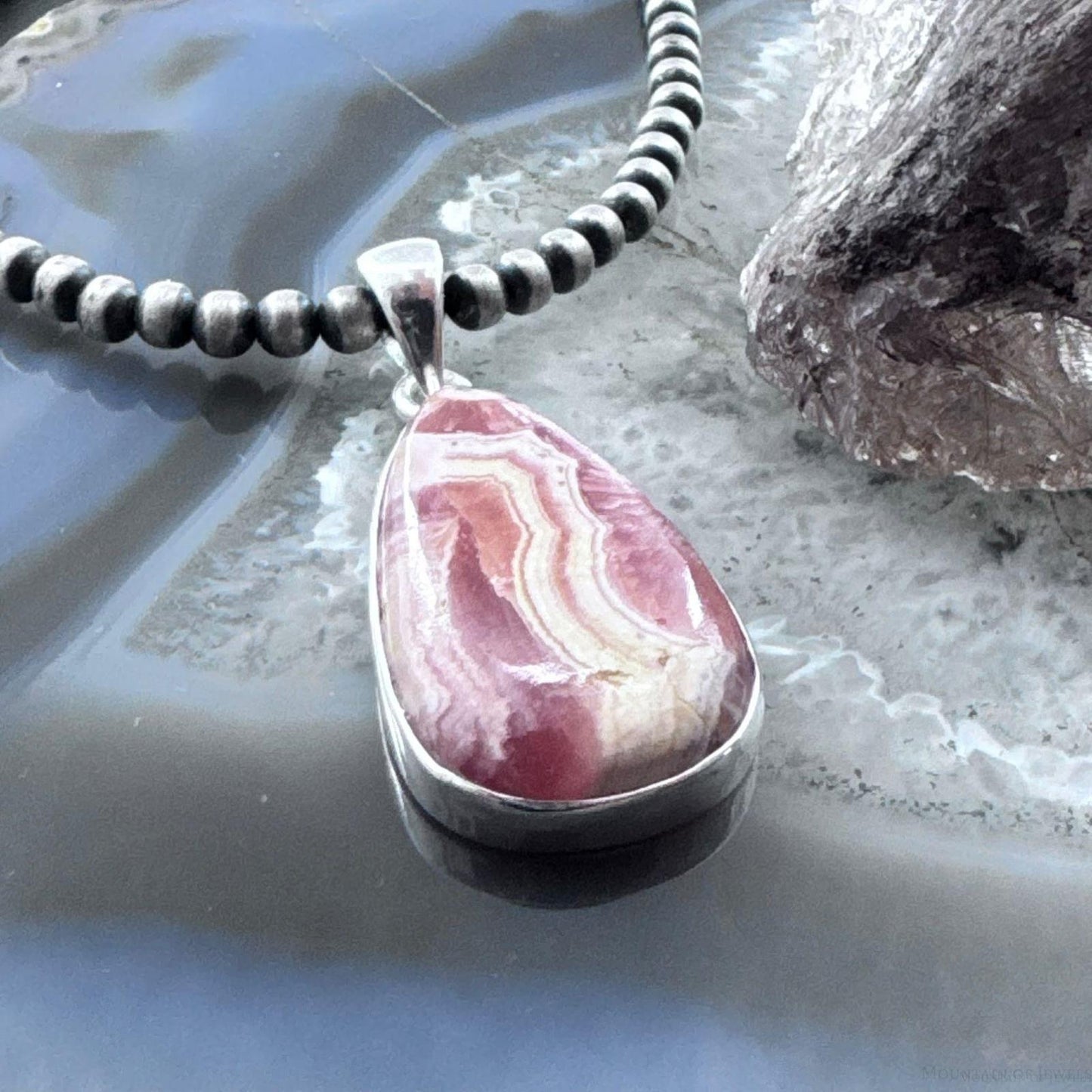 Sterling Silver Southwestern Style Teardrop Rhodochrosite Pendant For Women