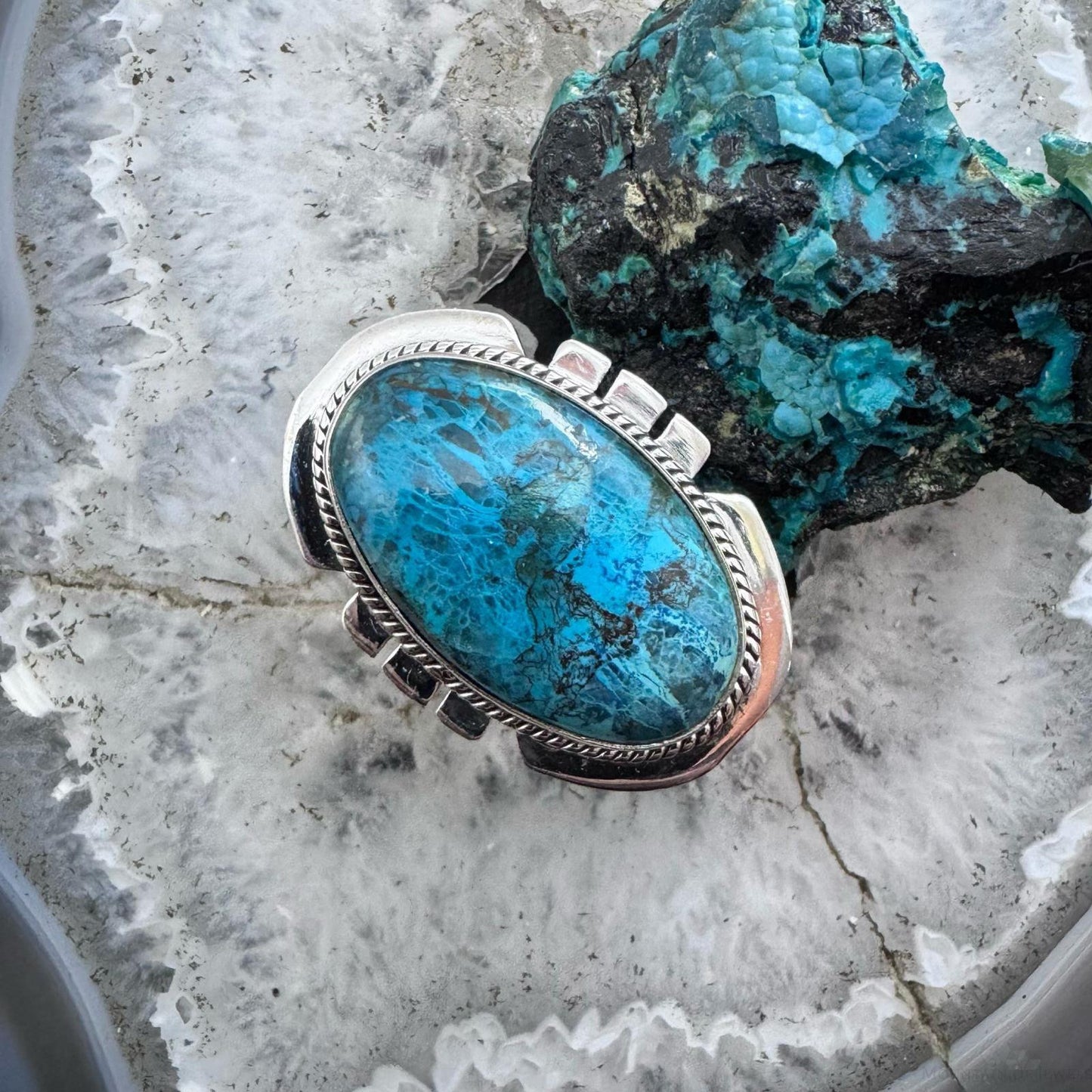 Sterling Silver Southwestern Style Oval Stichtite Decorated Ring Size 8 For Women