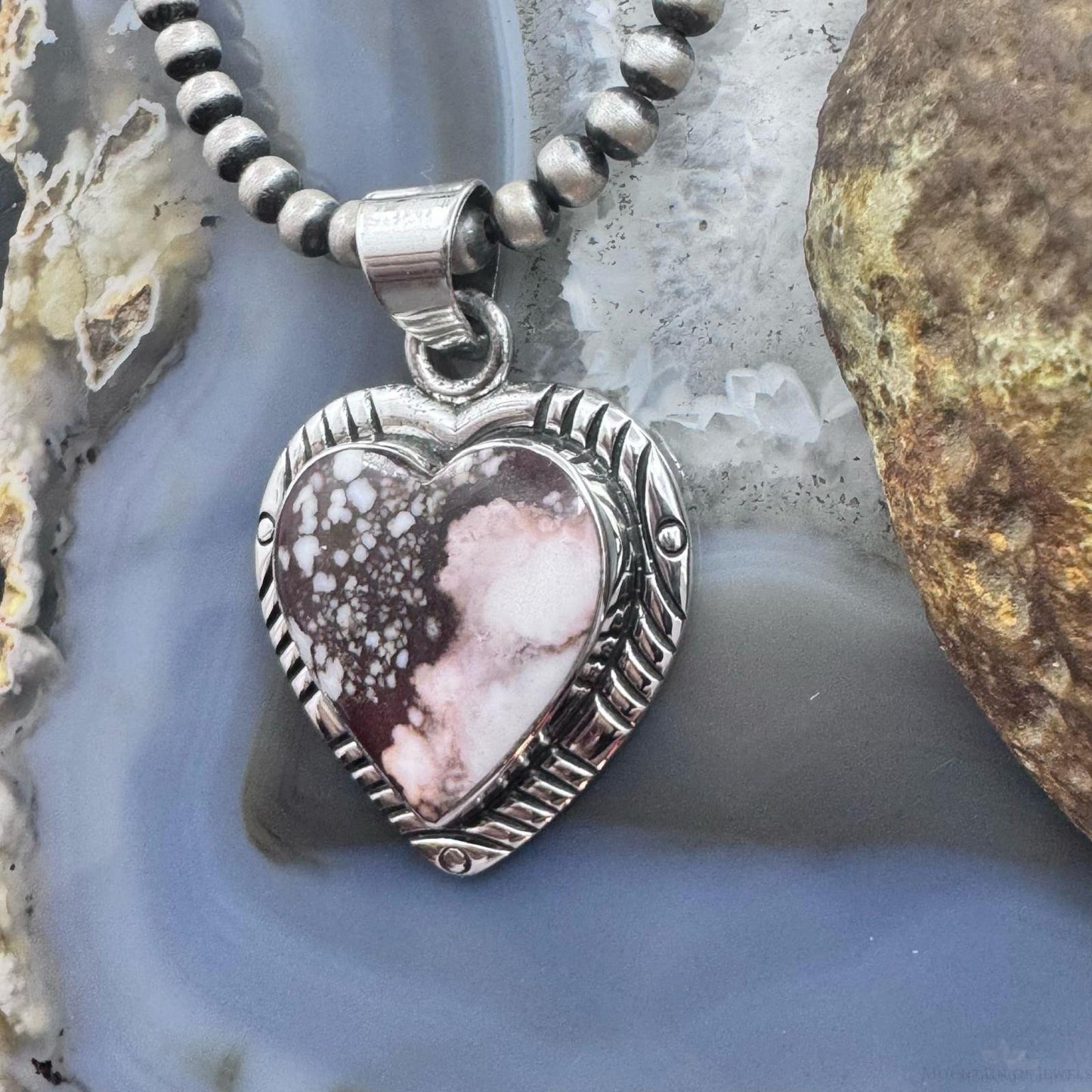 Native American Sterling Silver Wild Horse Decorated Heart Pendant For Women