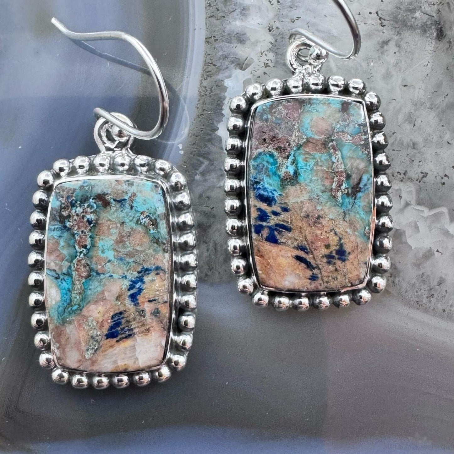 Sterling Southwestern Style Rectangle Shattuckite Dangle Earrings For Women