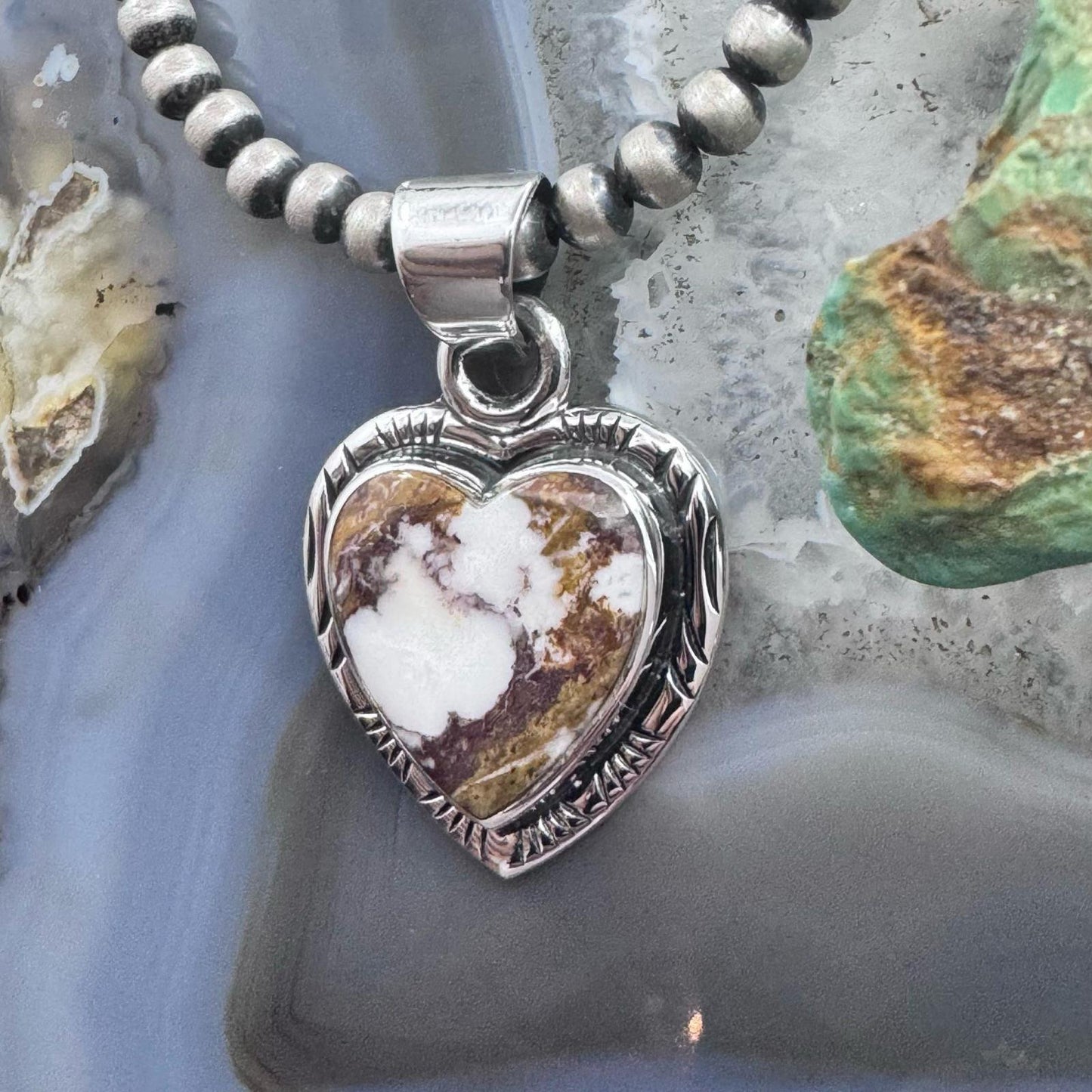 Native American Sterling Silver Wild Horse Decorated Heart Pendant For Women