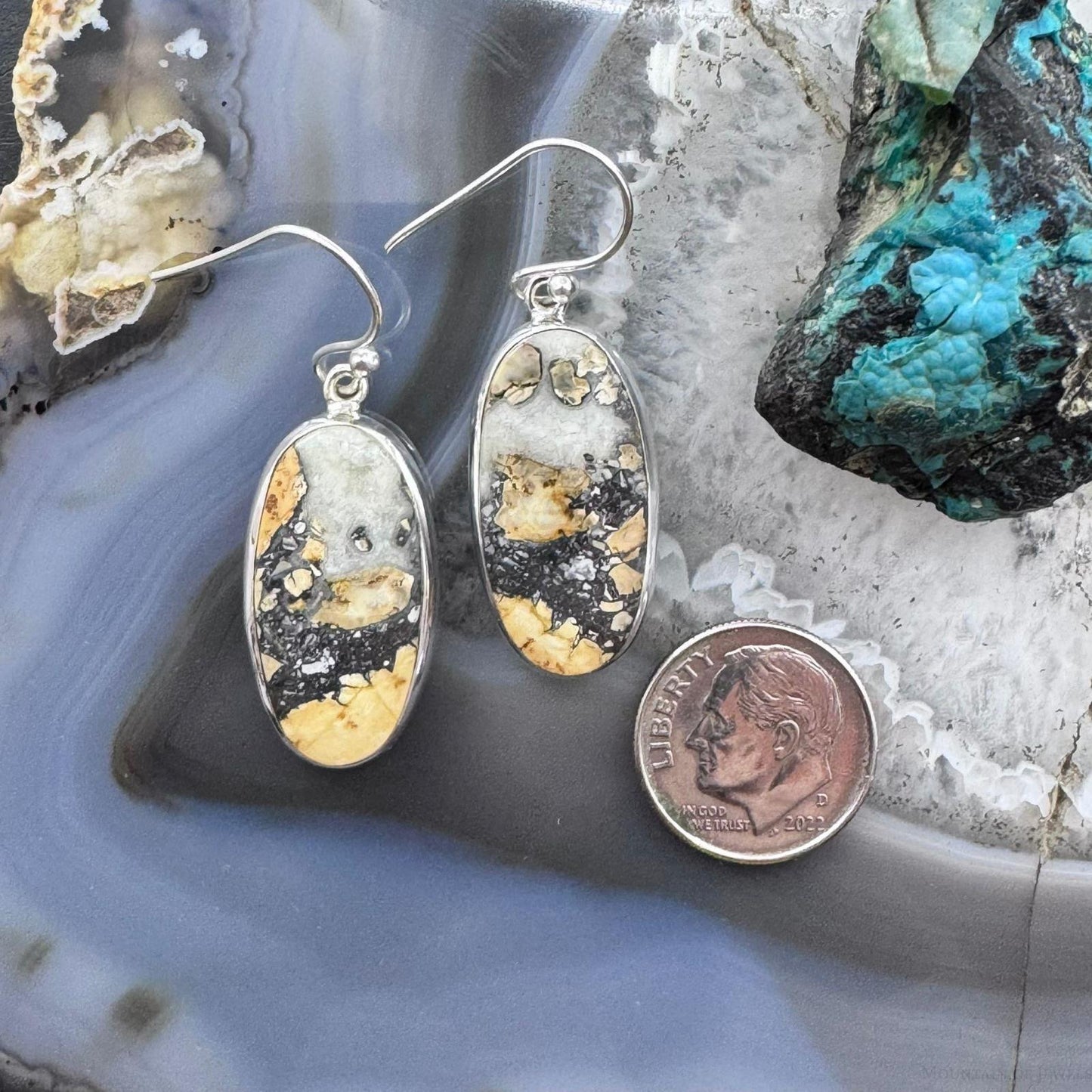 Sterling Silver Southwestern Style Oval Maligano Jasper Dangle Earrings For Women