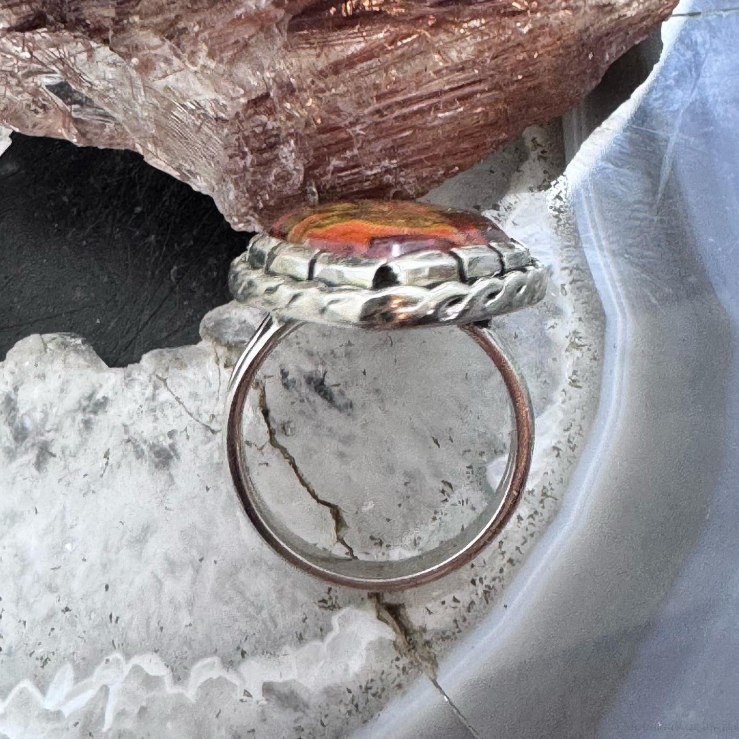 Sterling Southwestern Style Teardrop Moroccan Seam Agate Ring Size 6.5 For Women