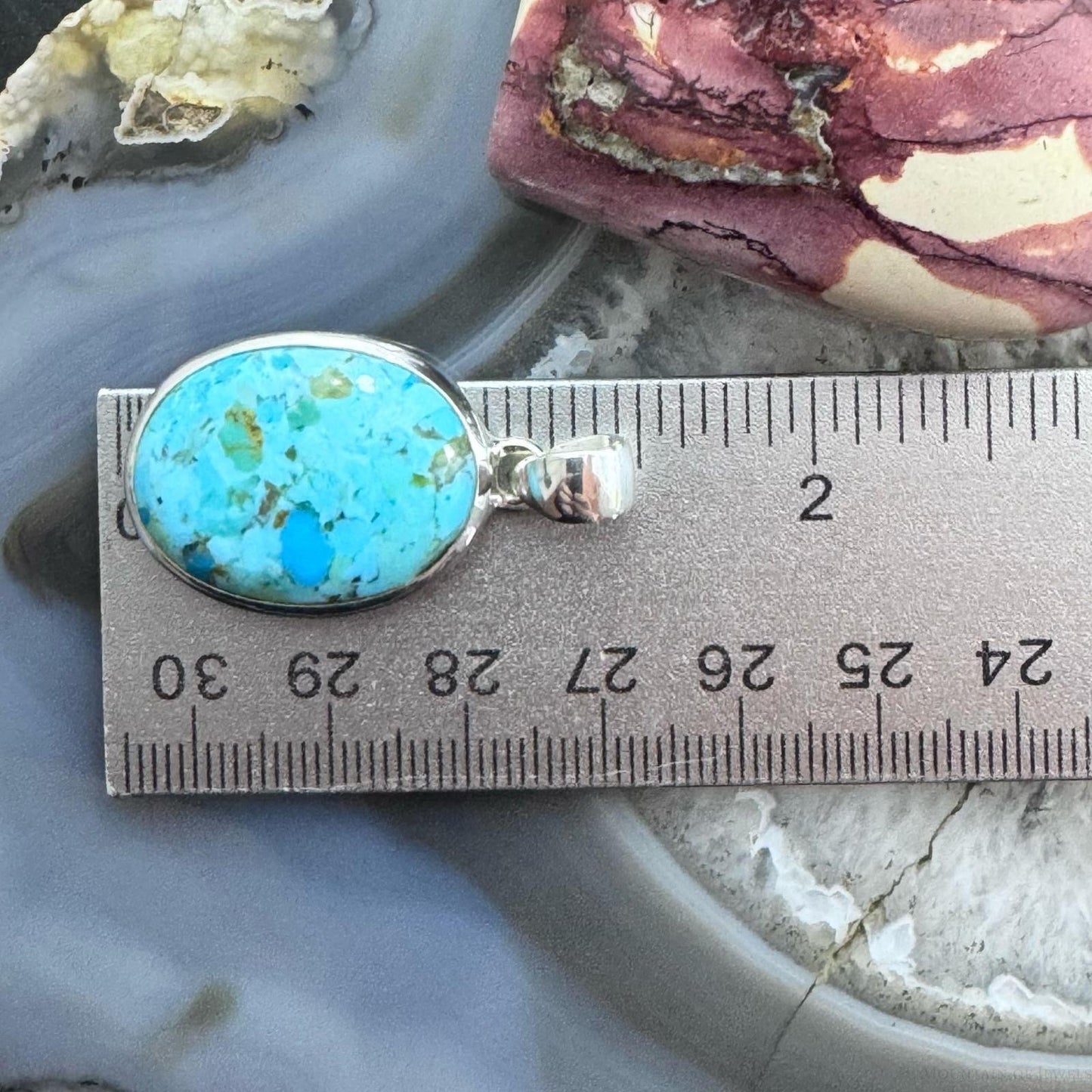 Sterling Silver Southwestern Style Large Oval Apatite Pendant For Women