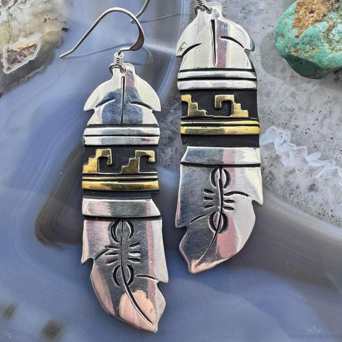 Tommy & Rosita Singer Sterling Silver & Gold Filled Feather Dangle Earrings For Women