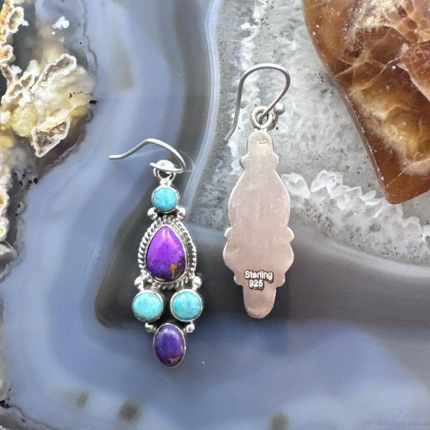 Sterling Silver Southwestern Style Multistone Cluster Dangle Earrings For Women #10