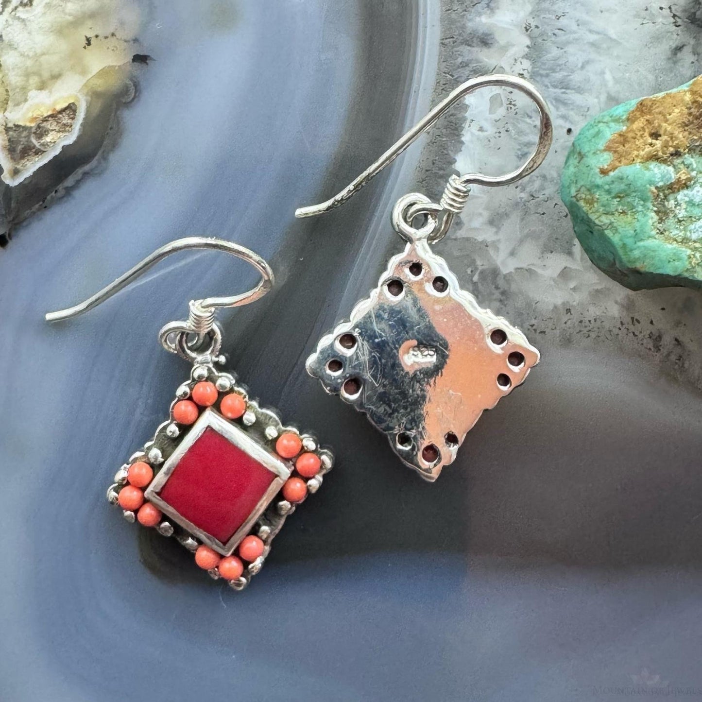 Sterling Silver Southwestern Style Red Gemstone Tiny Dangle Earrings For Women